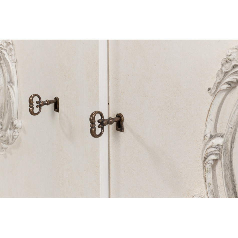 French Provincial White Wall Cabinet with Carved Crest Appliqués - additional view