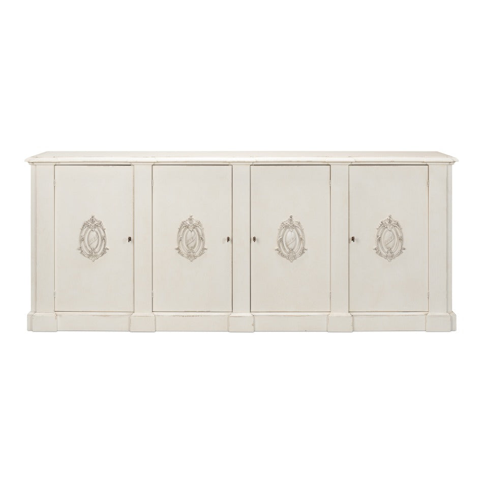 French Provincial White Wall Cabinet with Carved Crest Appliqués - additional view
