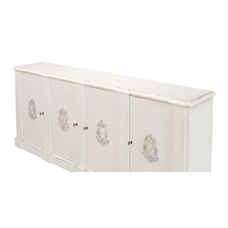 French Provincial White Wall Cabinet with Carved Crest Appliqués - additional view