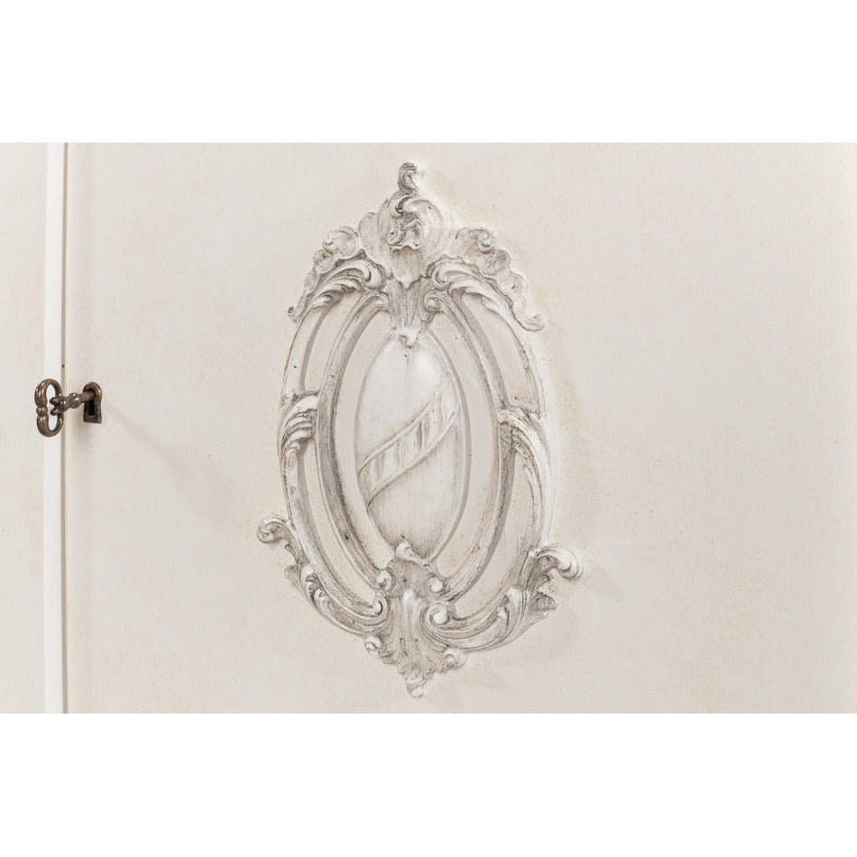 French Provincial White Wall Cabinet with Carved Crest Appliqués - additional view