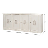 French Provincial White Wall Cabinet with Carved Crest Appliqués - dimension drawing