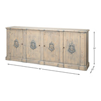 French Provincial Wall Cabinet with Carved Crest Medallions - dimension drawing