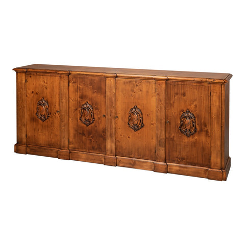French Provincial Wall Cabinet - Antiqued Walnut with Carved Crest Medallions