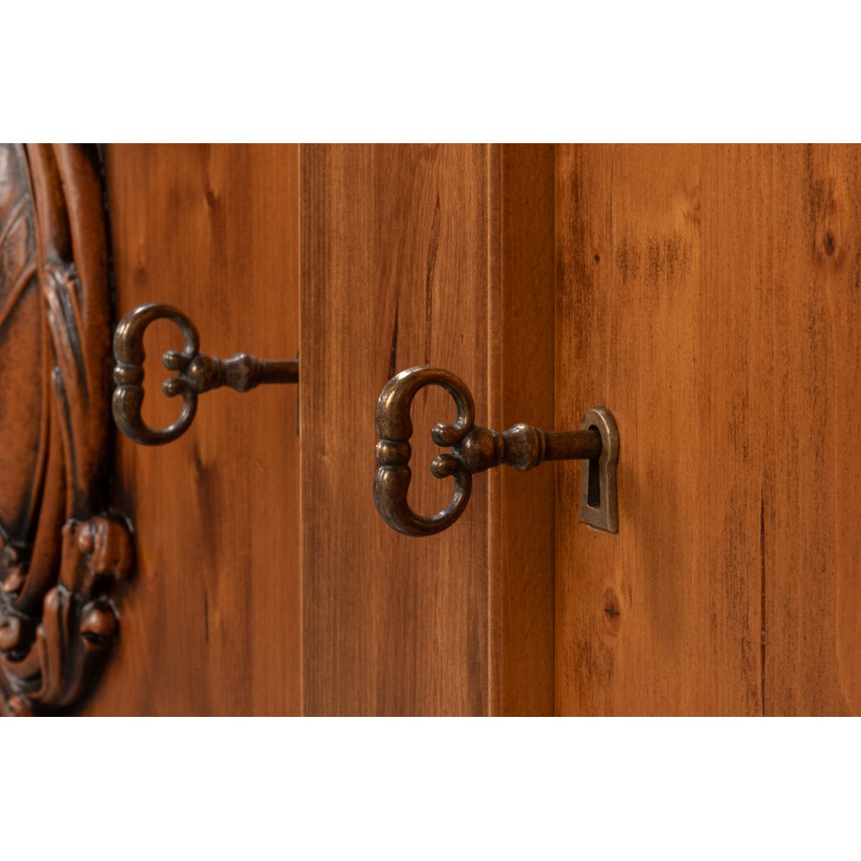 French Provincial Wall Cabinet - Antiqued Walnut with Carved Crest Medallions - additional view