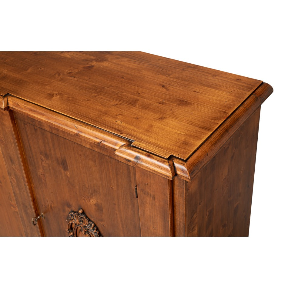 French Provincial Wall Cabinet - Antiqued Walnut with Carved Crest Medallions - additional view