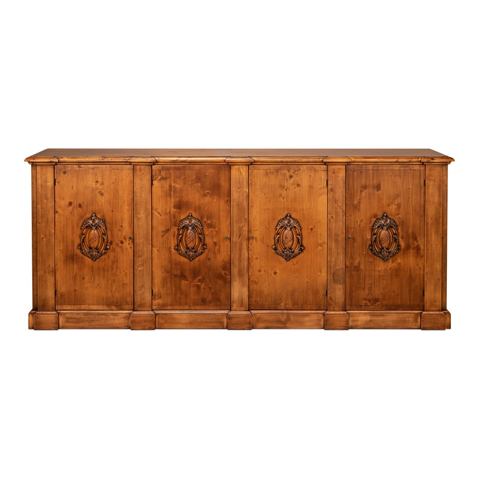 French Provincial Wall Cabinet - Antiqued Walnut with Carved Crest Medallions - additional view