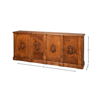French Provincial Wall Cabinet - Antiqued Walnut with Carved Crest Medallions