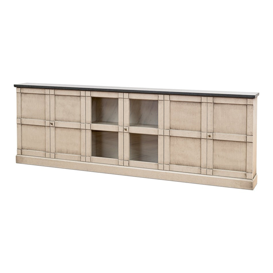 Six-Door Gray Pine Console Table