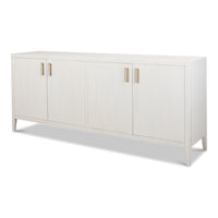 White sideboard in Cortina White with brass-toned vertical handles