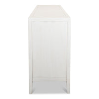 Side view showing the depth and paneled side of the sideboard
