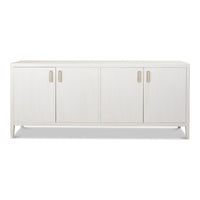 Front view of white four-door sideboard with contemporary silhouette