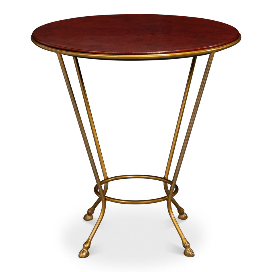 Regency Leather Side Table with Cast-Iron Base