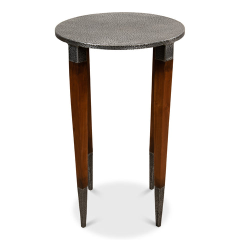 Round Drink Table in Walnut with Old-Iron Textured Top