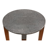 Round Drink Table in Walnut with Old-Iron Textured Top