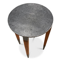 Round Drink Table in Walnut with Old-Iron Textured Top