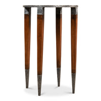 Round Drink Table in Walnut with Old-Iron Textured Top