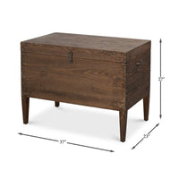 Contemporary Trunk-Form Side Table – Antique Creamy Beige Pine with Metal Clasp - dimension drawing