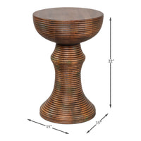 Reeded Mango Wood Pedestal End Table - dimension drawing