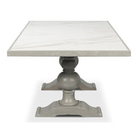 Transitional 81-Inch Dining Table with Porcelain Calacatta Top and Turned Trestle Base - additional view