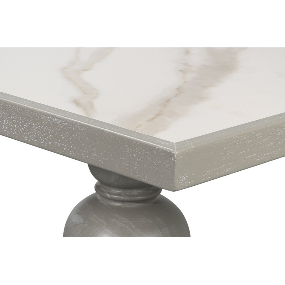 Transitional 81-Inch Dining Table with Porcelain Calacatta Top and Turned Trestle Base - additional view