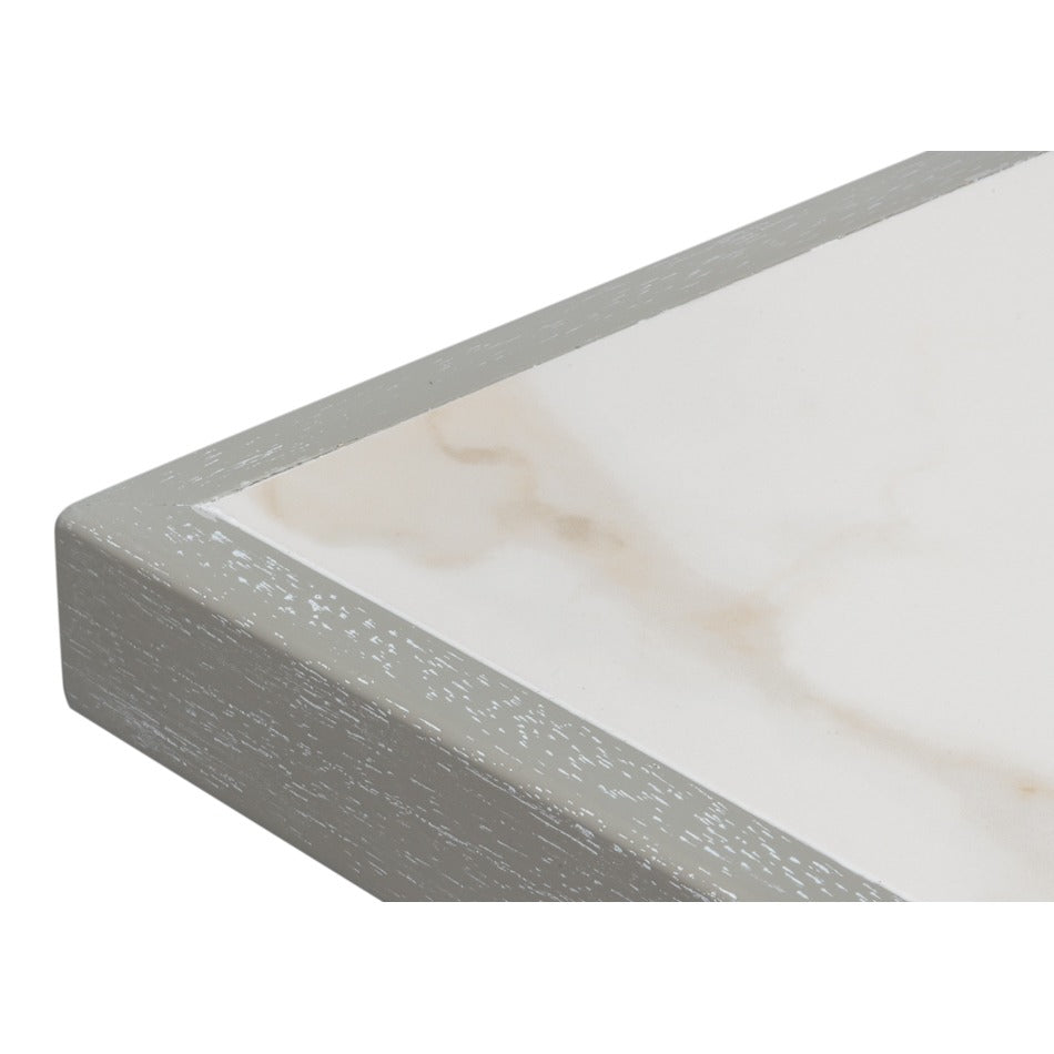 Transitional 81-Inch Dining Table with Porcelain Calacatta Top and Turned Trestle Base - additional view