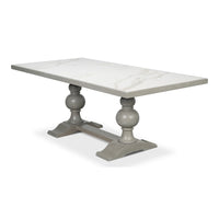Transitional 81-Inch Dining Table with Porcelain Calacatta Top and Turned Trestle Base - additional view