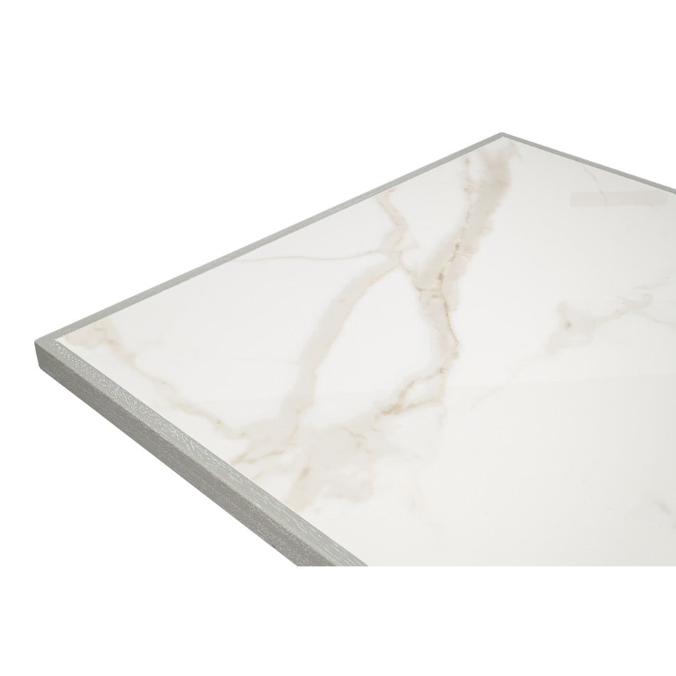 Transitional 81-Inch Dining Table with Porcelain Calacatta Top and Turned Trestle Base - additional view