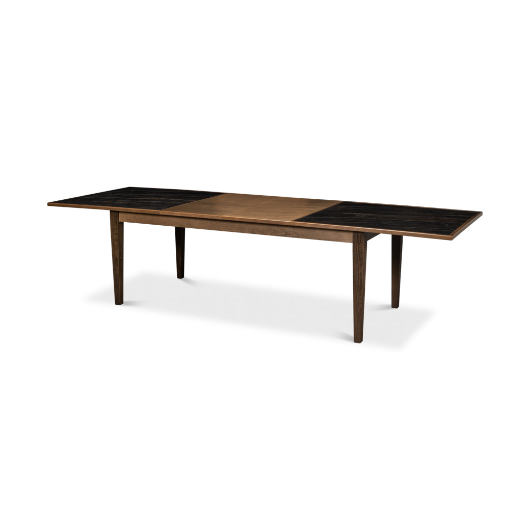 Neo Classic extension dining table with open leaf.