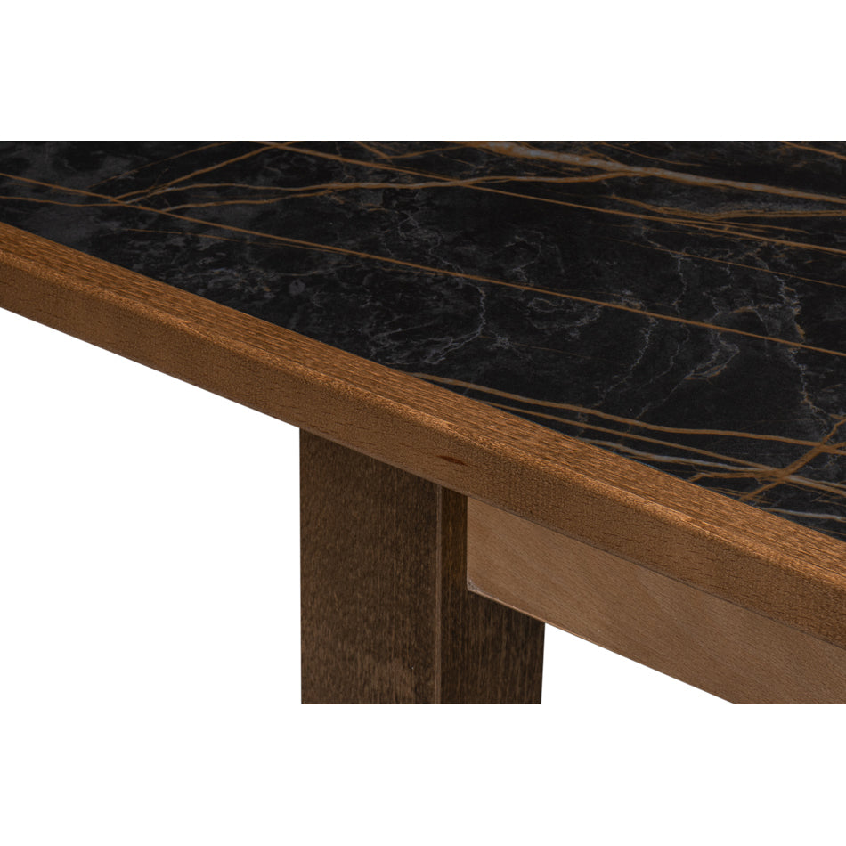 Edge view of Neo Classic dining table surface.