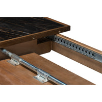 Neo Classic dining table extension mechanism close-up.
