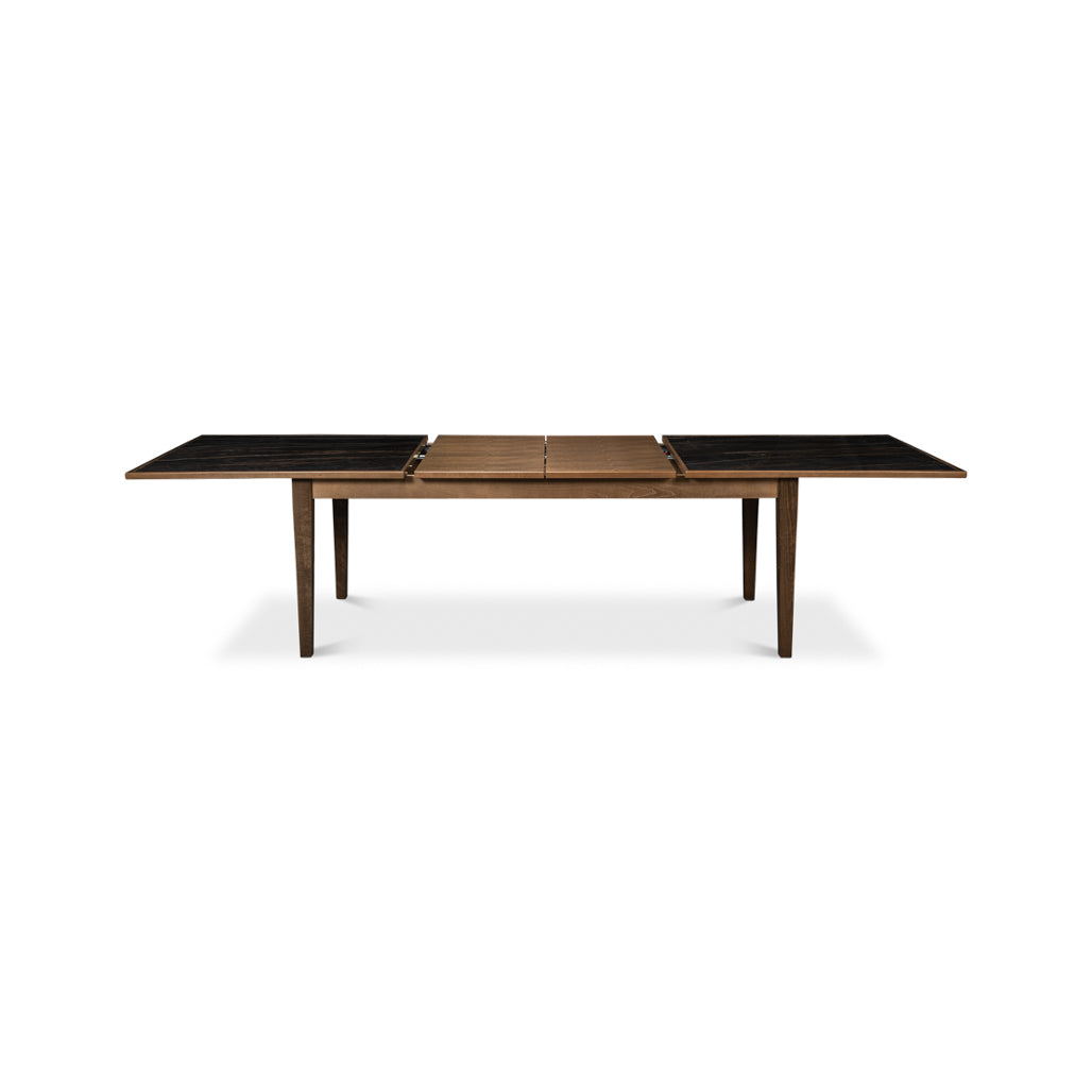 Neo Classic dining table partially extended leaf view.