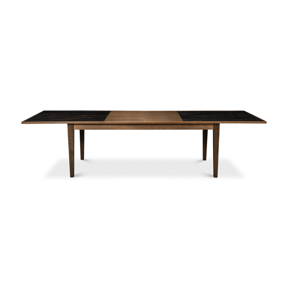Neo Classic extension dining table with fully extended leaf.