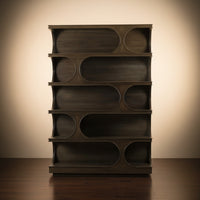 Geometric Mid Century Mahogany Open Bookcase - Medium Finish