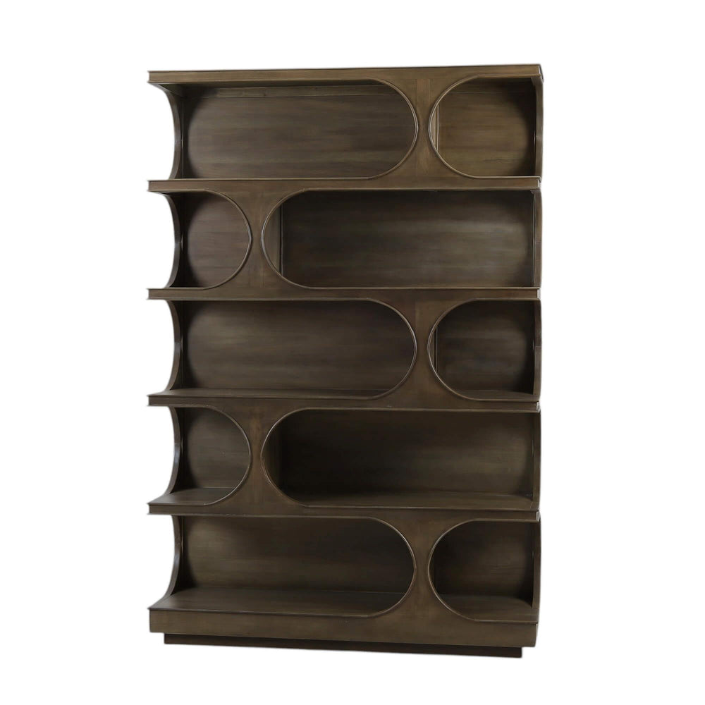 Geometric Mid Century Mahogany Open Bookcase - Medium Finish