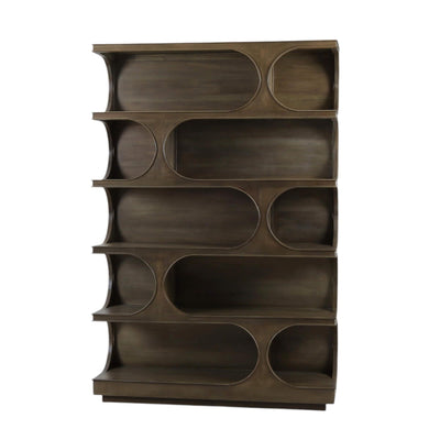 Geometric Mid Century Mahogany Open Bookcase - Medium Finish