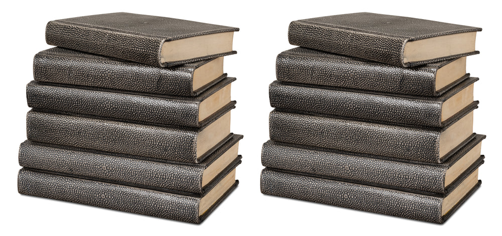 Shagreen Embossed Gray Book Set in Leather, Set of 12