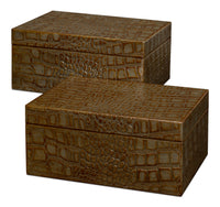 Croc Leather Box in Antique Green, Set of 2