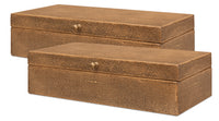 Shagreen Leather Box Set in Tawny Brown, Set of 2