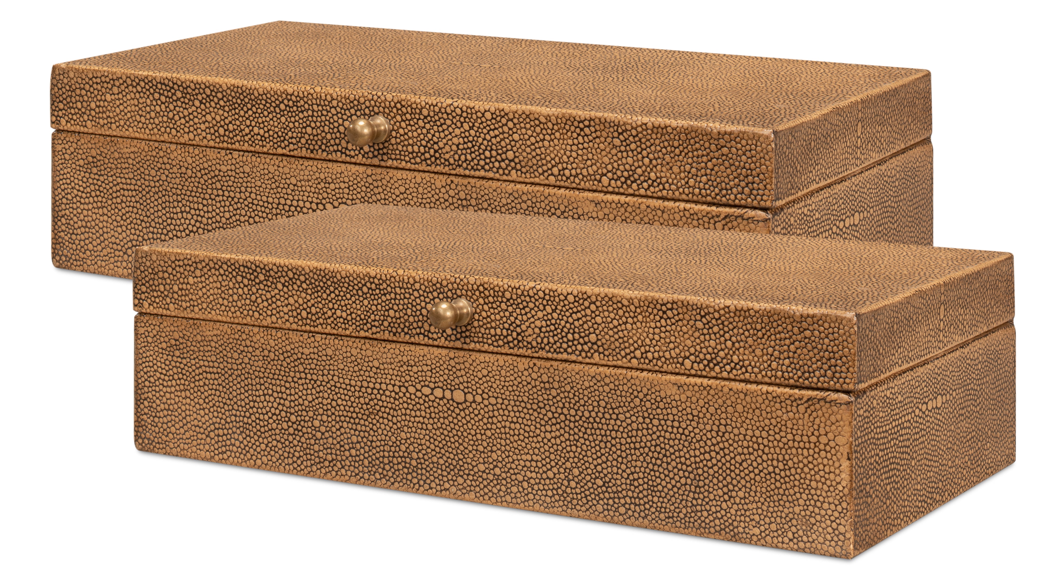 Shagreen Leather Box Set in Tawny Brown, Set of 2