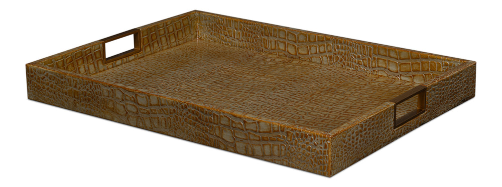 Croc Leather Tray in Antique Green