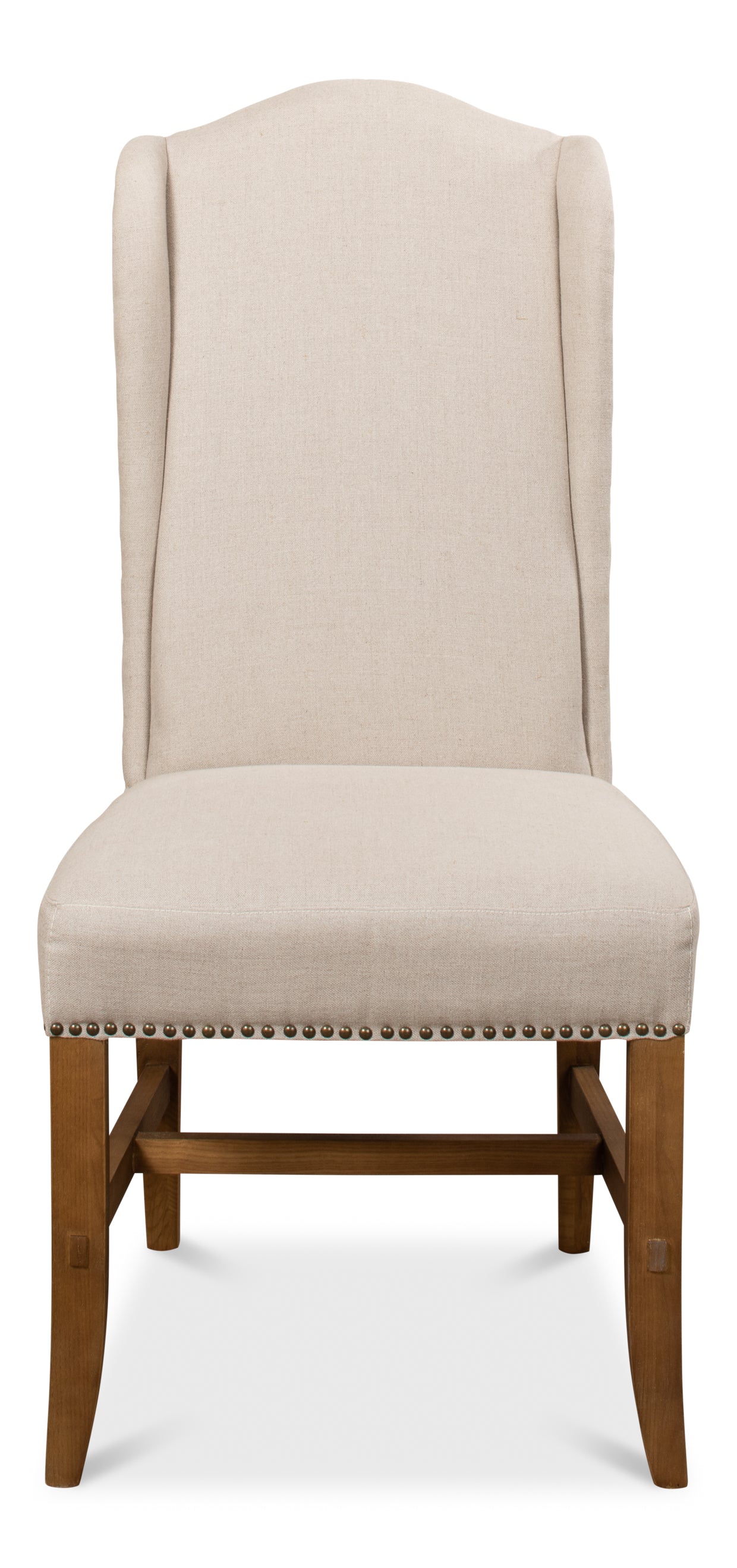 Wingback Dining Chairs in Beige Linen with Nailheads, Sets of 2 - view 2