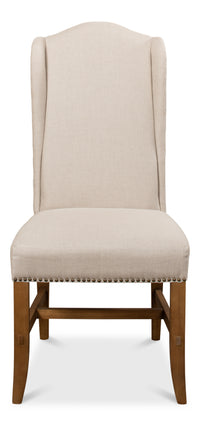 Wingback Dining Chairs in Beige Linen with Nailheads, Sets of 2 - view 2