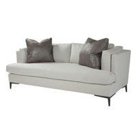 Modern sofa with pillows, angled front view.