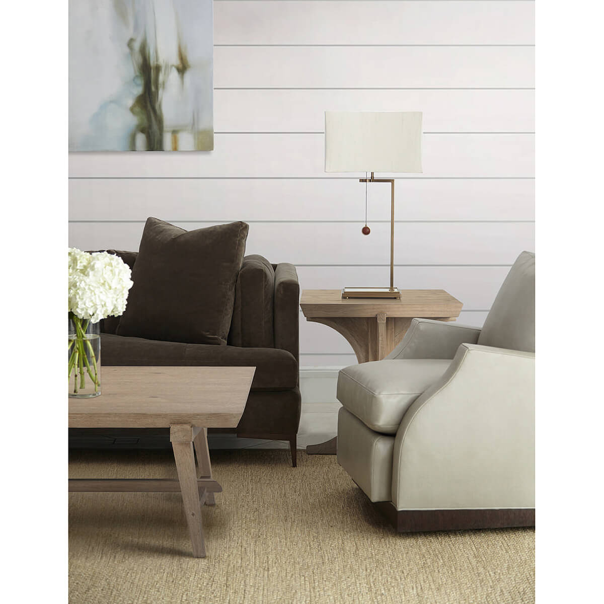 Cozy setting with Aiden Modern Sofa and armchair.