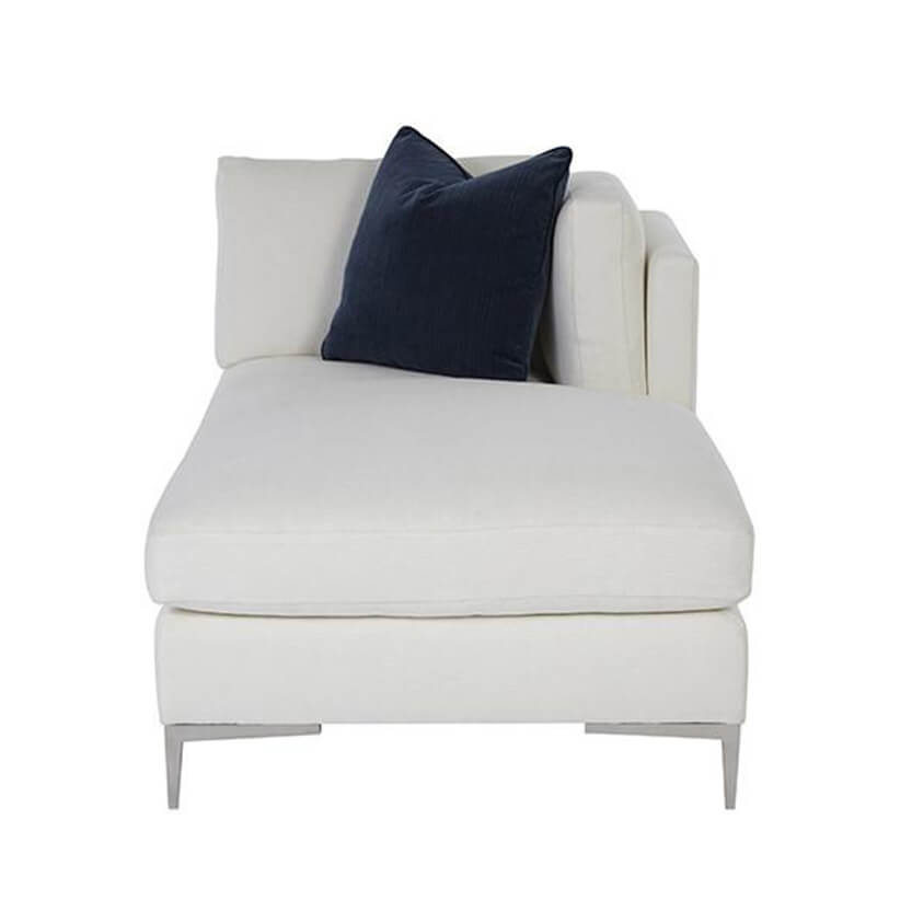 Front view of Aiden Right Arm Chaise, dark accent pillow.