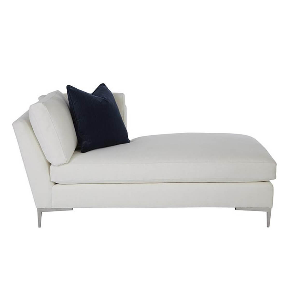 Side view of white Aiden Right Arm Chaise, dark pillow.