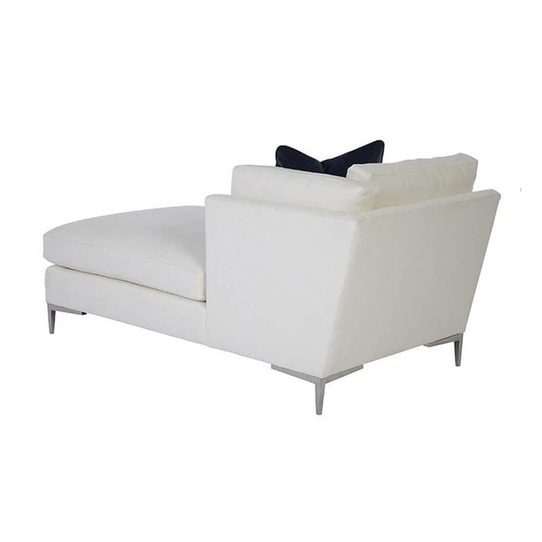 Rear angled view of Aiden Right Arm Chaise, metal legs.