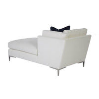 Rear angled view of Aiden Right Arm Chaise, metal legs.