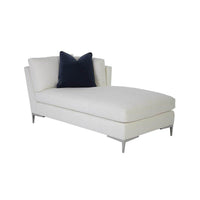 White Aiden Right Arm Chaise with dark pillow, angled.