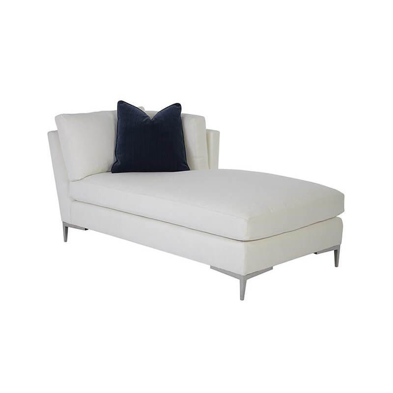 White Aiden Right Arm Chaise with dark pillow, angled.